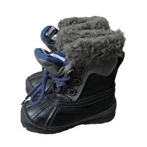 BABY GAP Toddler Boys Size 6 Black Blue Faux Fur Lined Winter Boots Shoes